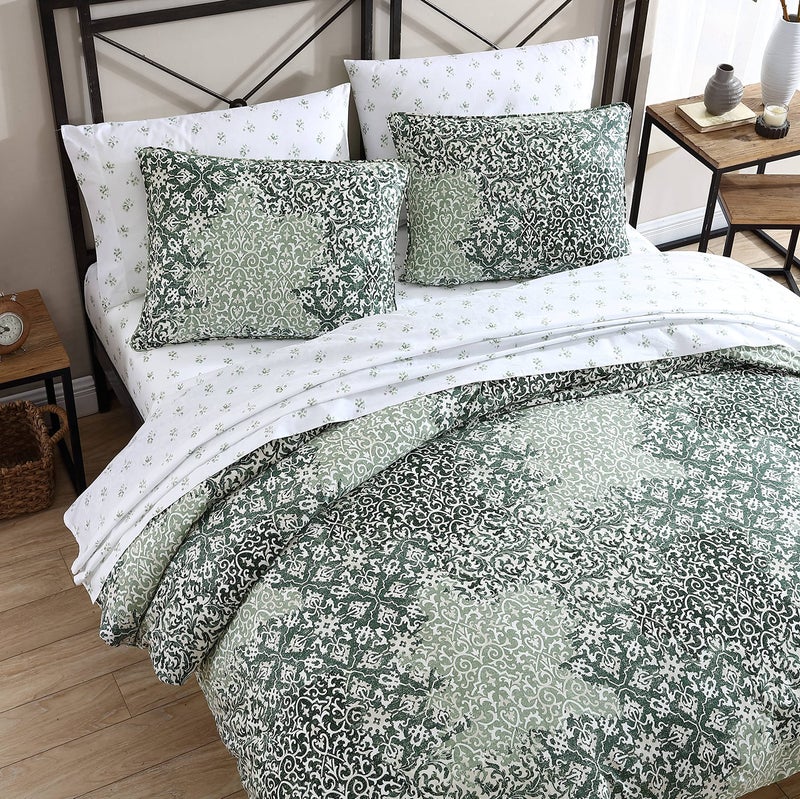 Stone Cottage - Queen Comforter Set, Reversible Cotton Bedding with Matching Shams, Ideal Bedding Set (Abingdon Dark Green, Queen) - Image 3
